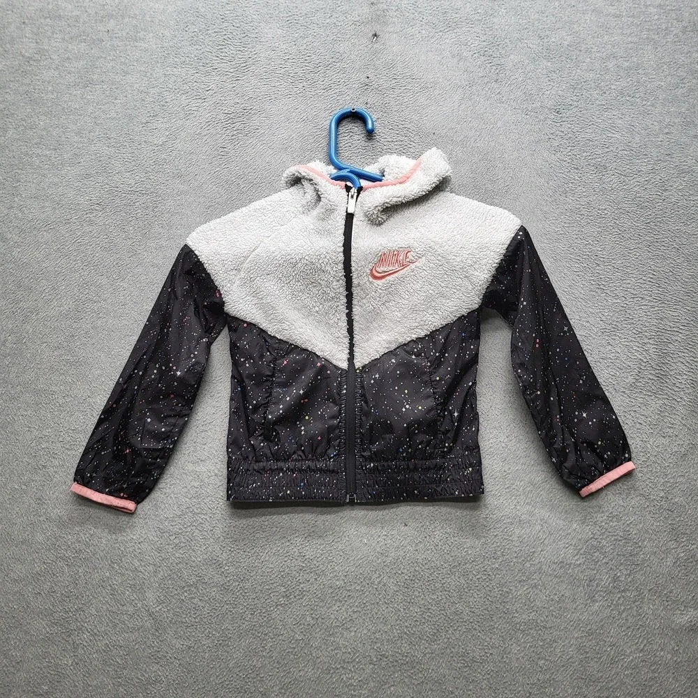Nike‎ Girls Jacket S (4-5YRS 104-110CM) Gray Swoosh Embroidery Geometric